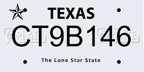 CT9B146 Texas License Plate