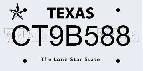 CT9B588 Texas License Plate