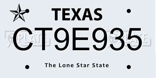 CT9E935 Texas License Plate