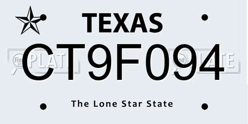 CT9F094 Texas License Plate