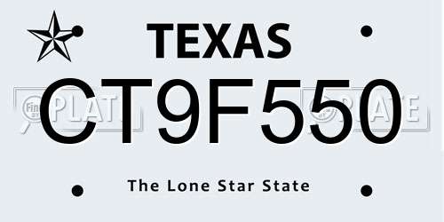 CT9F550 Texas License Plate