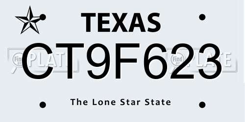 CT9F623 Texas License Plate