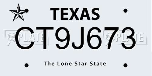 CT9J673 Texas License Plate