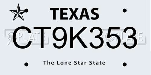 CT9K353 Texas License Plate