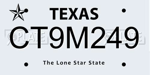 CT9M249 Texas License Plate