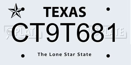 CT9T681 Texas License Plate