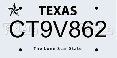 CT9V862 Texas License Plate
