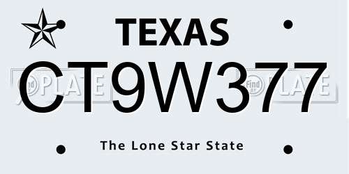 CT9W377 Texas License Plate