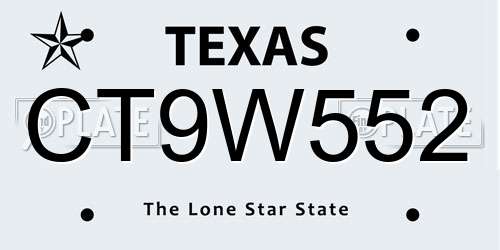 CT9W552 Texas License Plate