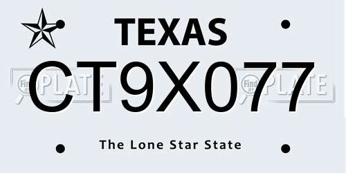CT9X077 Texas License Plate