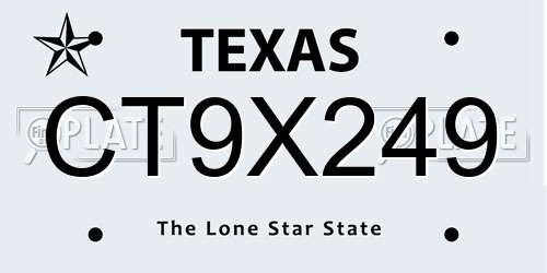 CT9X249 Texas License Plate