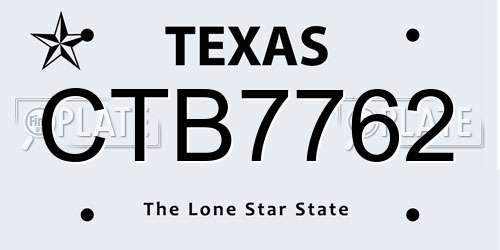 CTB7762 Texas License Plate