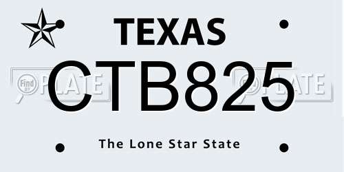 CTB825 Texas License Plate