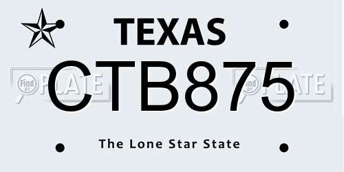 CTB875 Texas License Plate