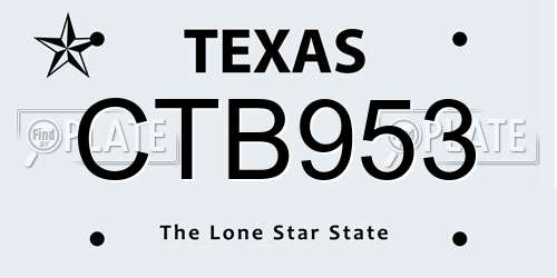 CTB953 Texas License Plate