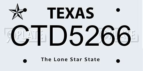 CTD5266 Texas License Plate
