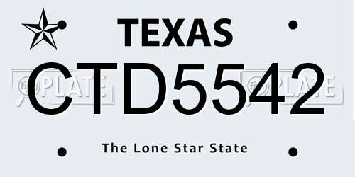CTD5542 Texas License Plate