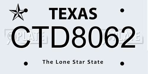CTD8062 Texas License Plate