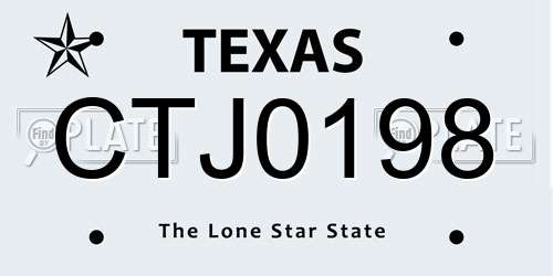 CTJ0198 Texas License Plate