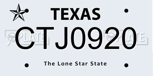 CTJ0920 Texas License Plate
