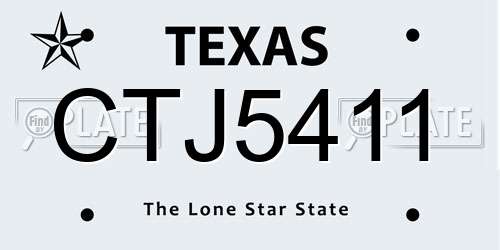 CTJ5411 Texas License Plate