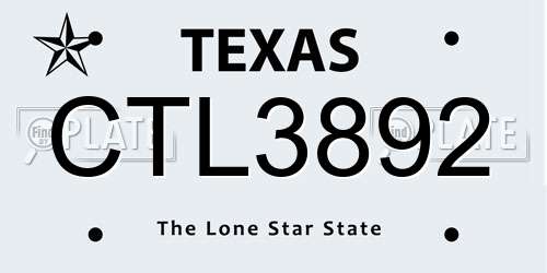 CTL3892 Texas License Plate