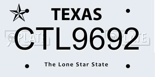 CTL9692 Texas License Plate