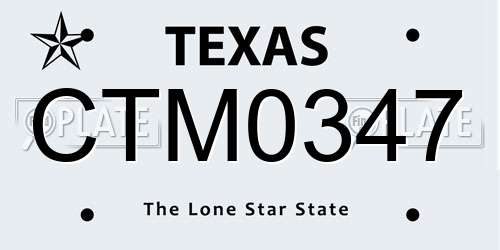 CTM0347 Texas License Plate