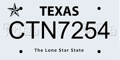 CTN7254 Texas License Plate