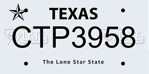CTP3958 Texas License Plate