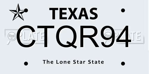 CTQR94 Texas License Plate