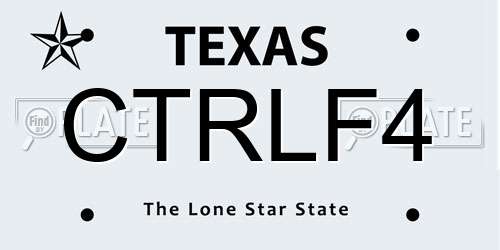CTRLF4 Texas License Plate
