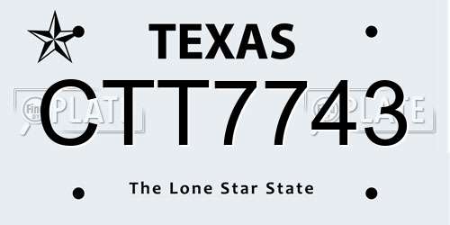 CTT7743 Texas License Plate