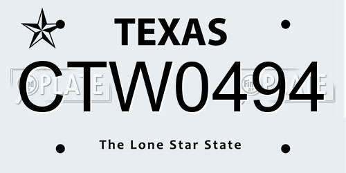 CTW0494 Texas License Plate