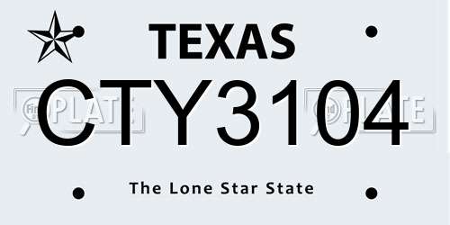CTY3104 Texas License Plate
