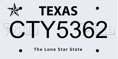 CTY5362 Texas License Plate