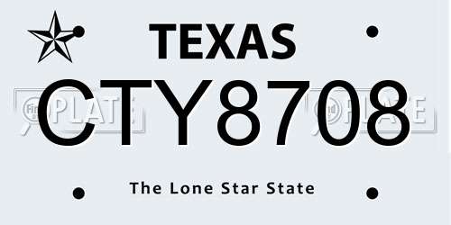 CTY8708 Texas License Plate