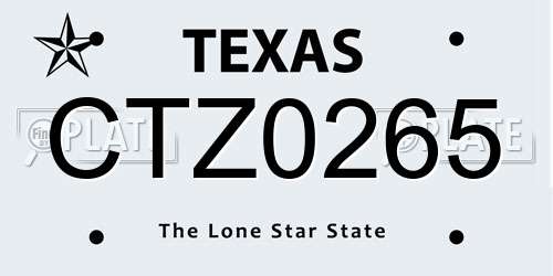 CTZ0265 Texas License Plate