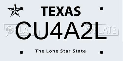 CU4A2L Texas License Plate