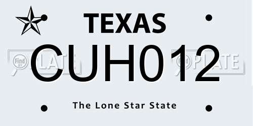 CUH012 Texas License Plate