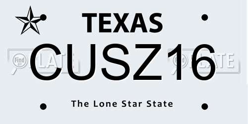 CUSZ16 Texas License Plate