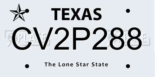 CV2P288 Texas License Plate