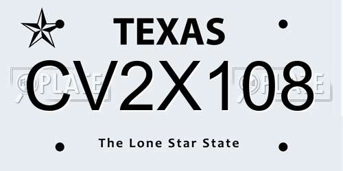 CV2X108 Texas License Plate