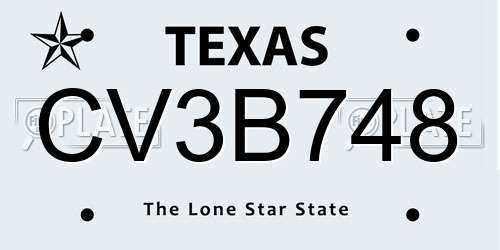 CV3B748 Texas License Plate