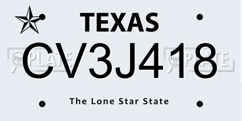 CV3J418 Texas License Plate