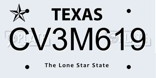 CV3M619 Texas License Plate
