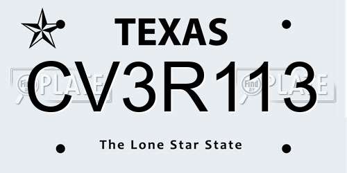 CV3R113 Texas License Plate