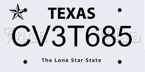 CV3T685 Texas License Plate