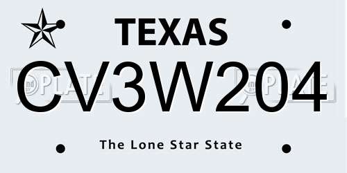 CV3W204 Texas License Plate