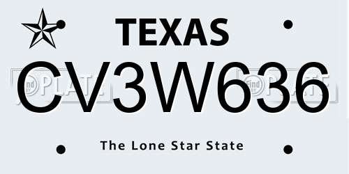 CV3W636 Texas License Plate